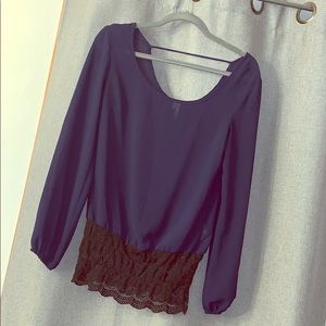 Sheer long sleeve short with lace bottom